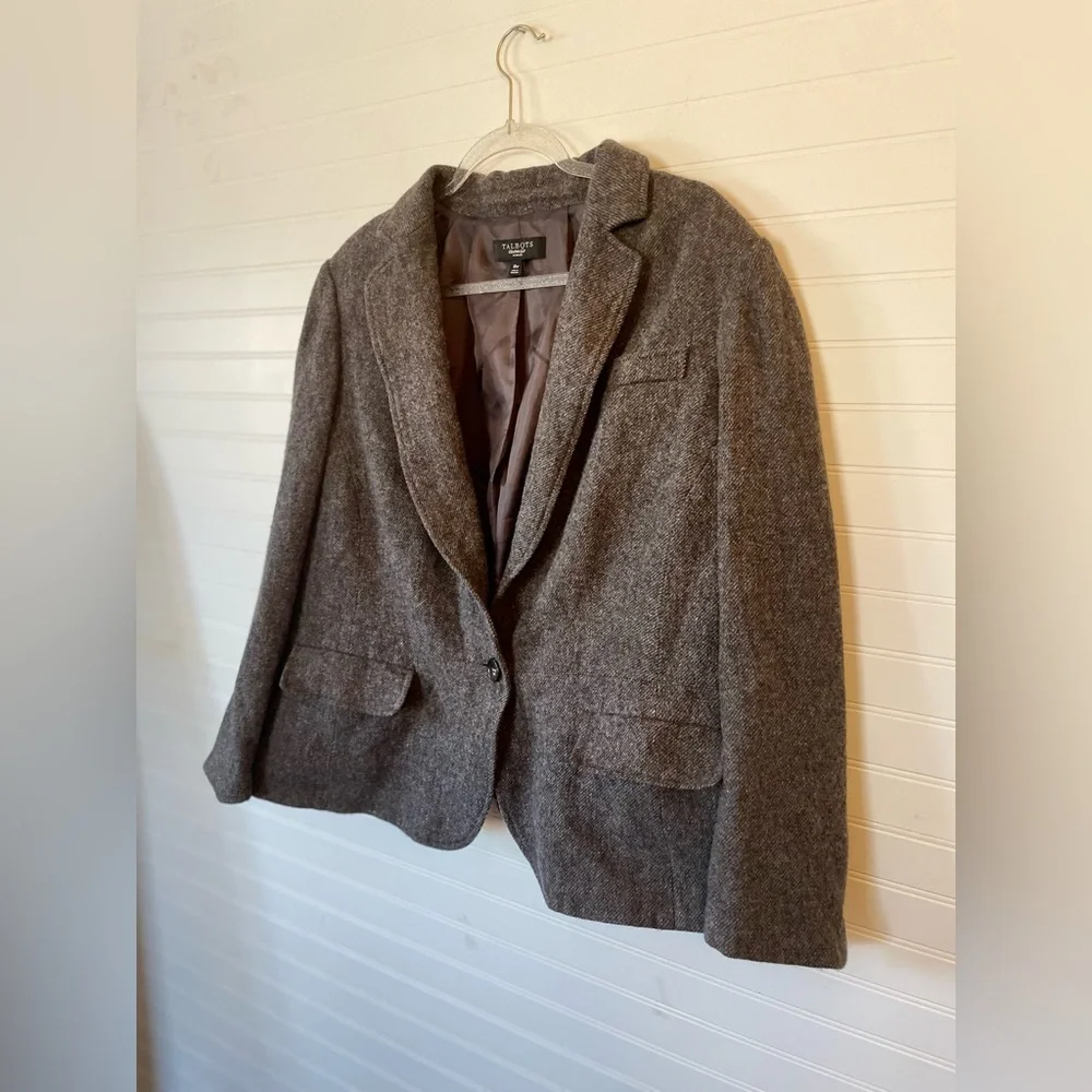Talbots Wool Gray Charcoal Blazer Jacket Career Casual Womens Size 18w Classic